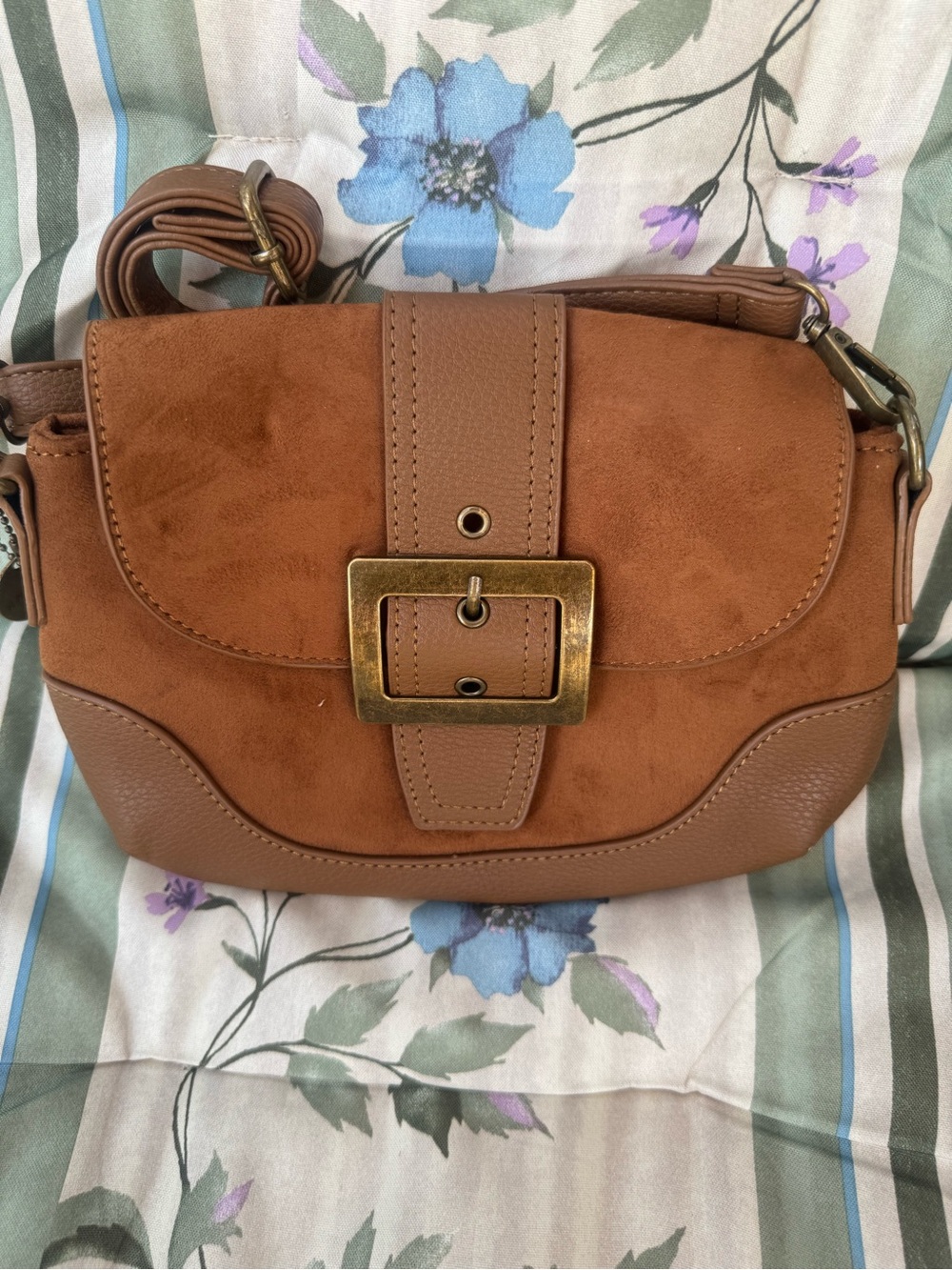 Classic Brown suede Crossbody Bag with Buckle Accent